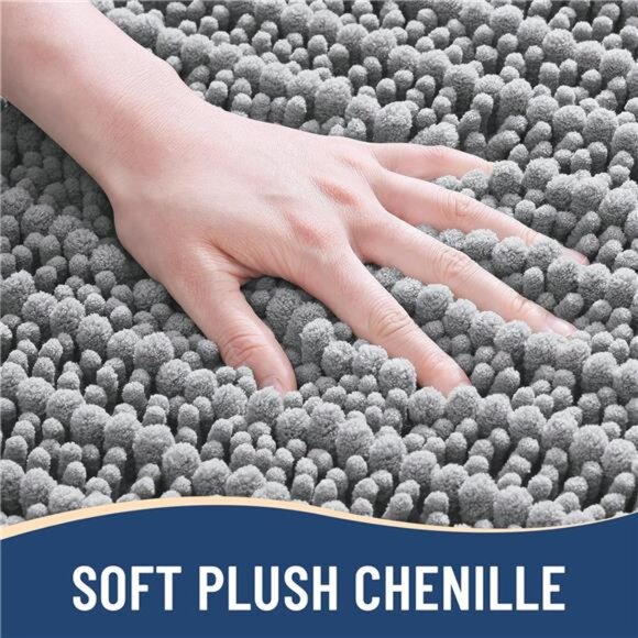Luxury Chenille Bath Rug Plush Shaggy Bathroom Mat Non Slip Soft Absorbent Grey - Picture 3 of 7